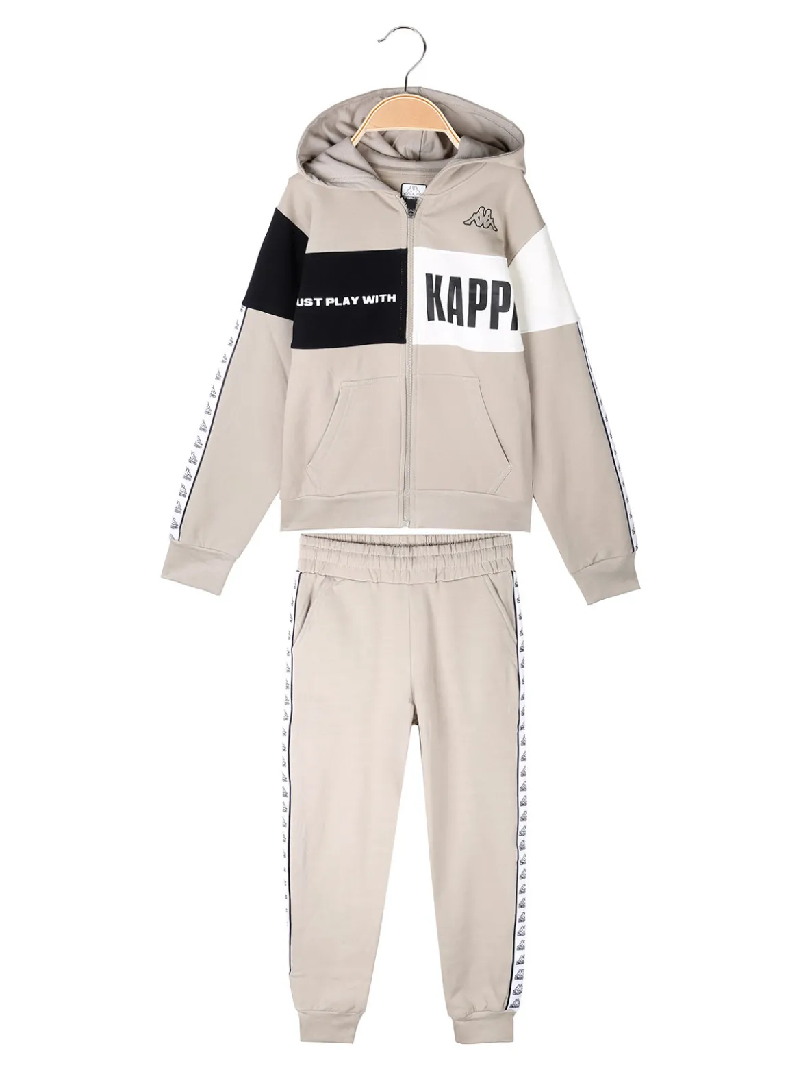 Kappa Completo tuta 2 pezzi da ragazzo con cappuccio e zip - sabbia