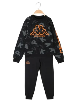Kappa Completo tuta 2 pezzi da ragazzo con stampe e scollo tondo - nero