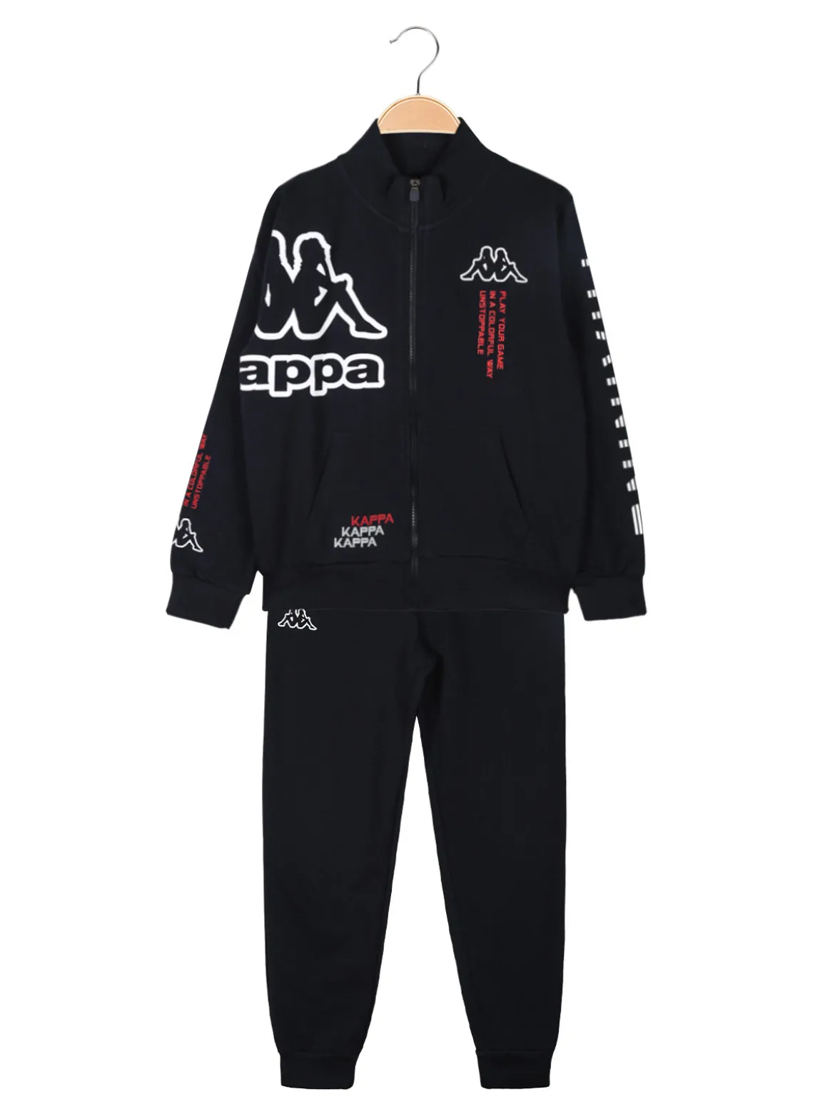 Kappa Completo tuta 2 pezzi da ragazzo con zip e stampa logo - blu scuro