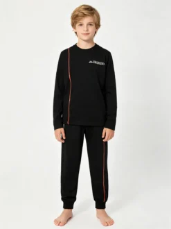 Kappa Pigiama lungo da ragazzo in cotone con logo - nero