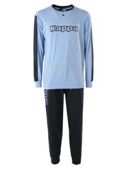 Kappa Pigiama lungo da uomo in cotone con logo - azzurro