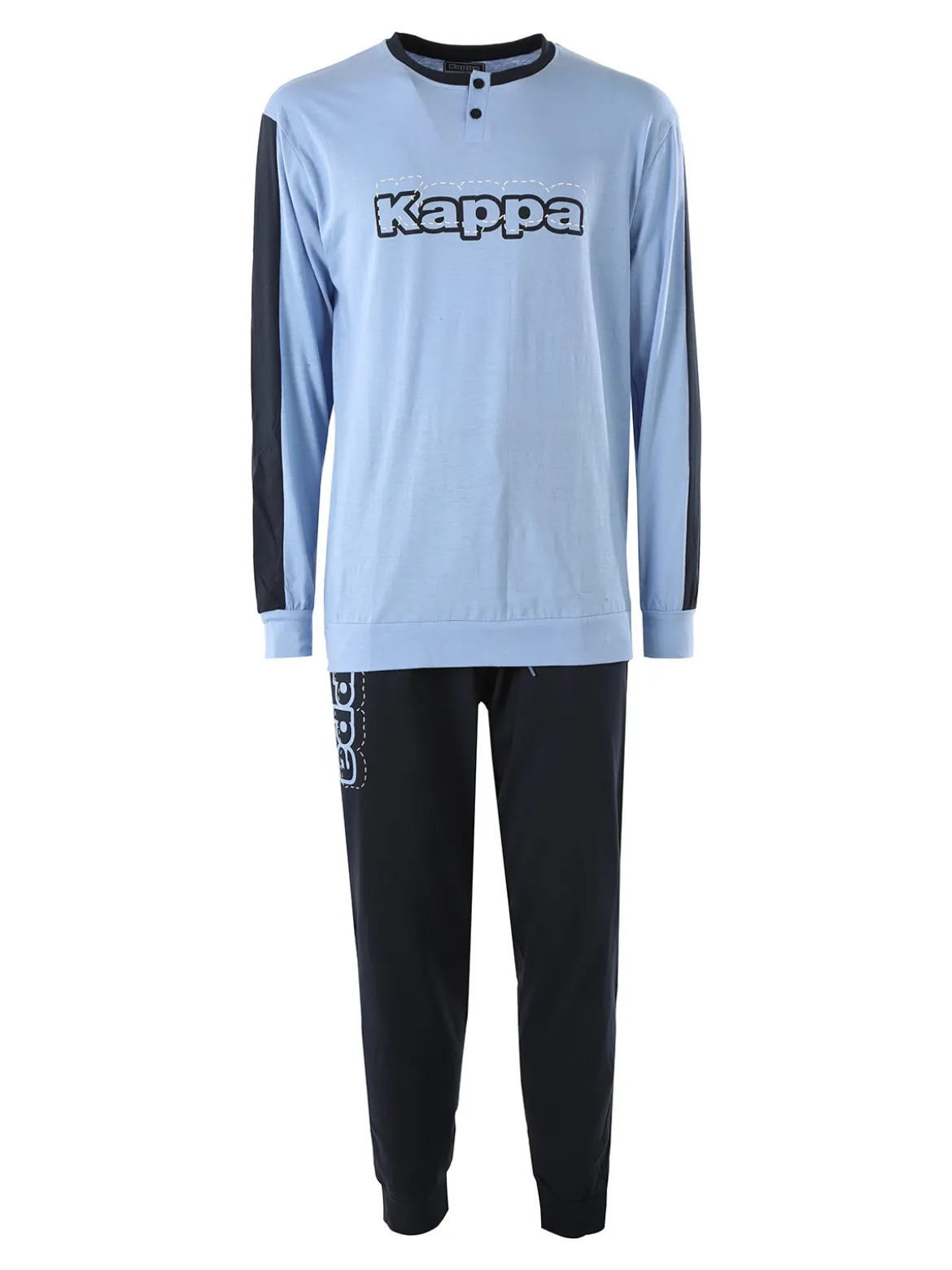Kappa Pigiama lungo da uomo in cotone con logo - azzurro