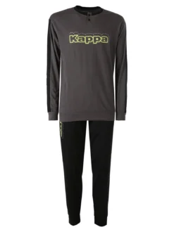 Kappa Pigiama lungo da uomo in cotone con logo - grigio scuro