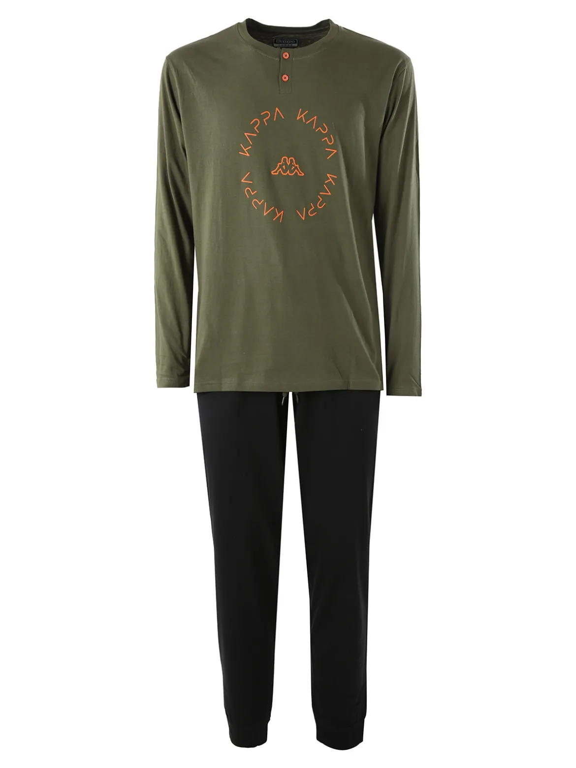 Kappa Pigiama lungo da uomo in cotone con logo - militare