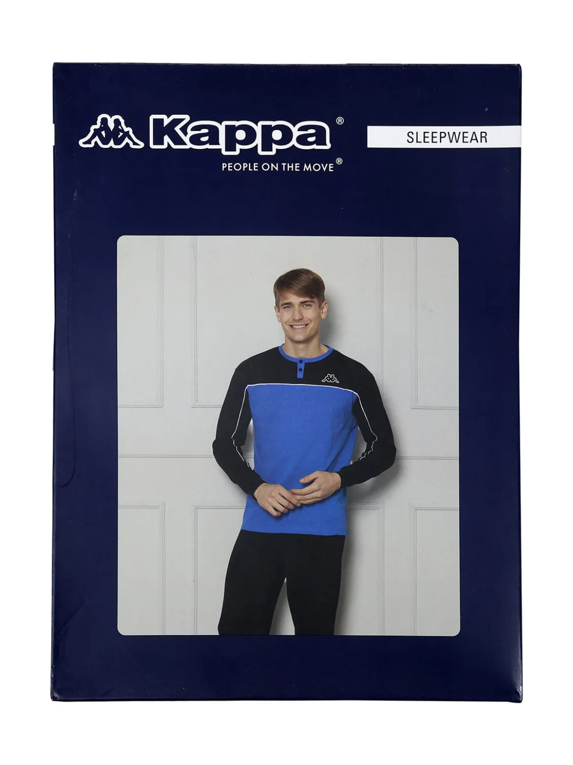 Kappa Pigiama lungo da uomo in cotone interlock - blu scuro