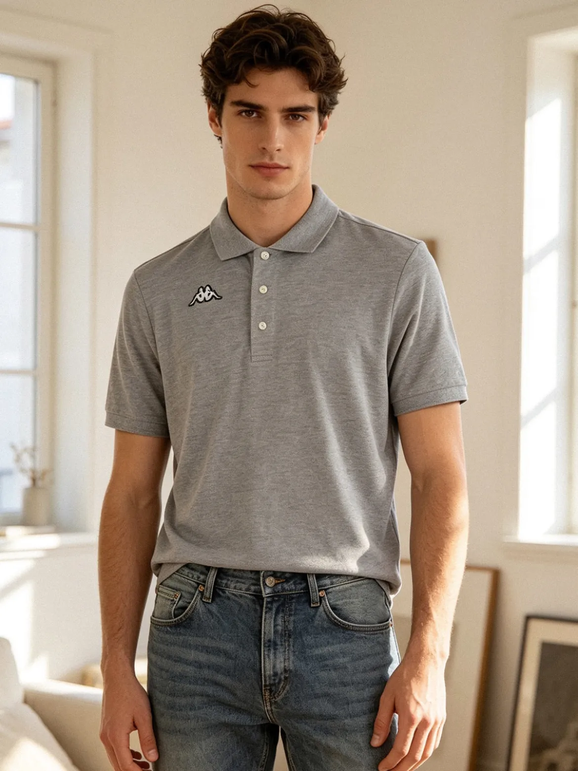 Kappa Polo da uomo a maniche corte in cotone con logo