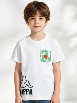 Kappa T-shirt da bambino in cotone con taschino e logo - bianco