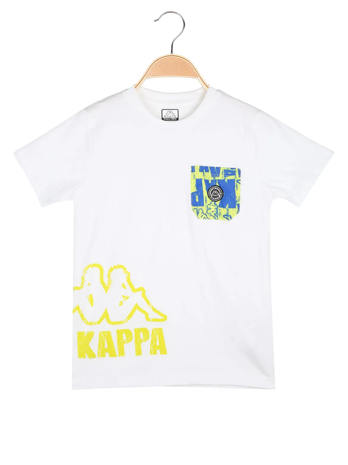 Kappa T-shirt da ragazzo in cotone con taschino e logo - bianco