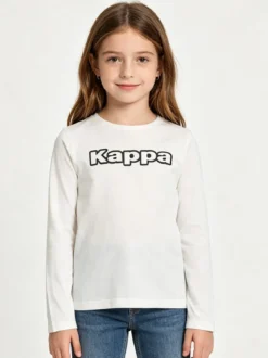 Kappa T-shirt girocollo a maniche lunghe da ragazza con logo - bianco