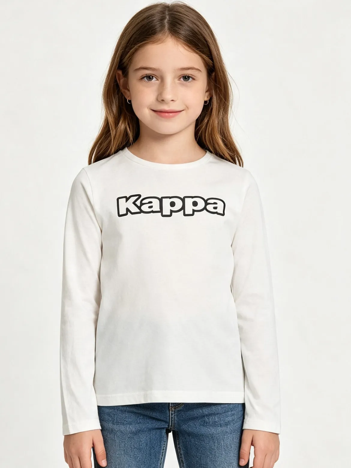 Kappa T-shirt girocollo a maniche lunghe da ragazza con logo - bianco