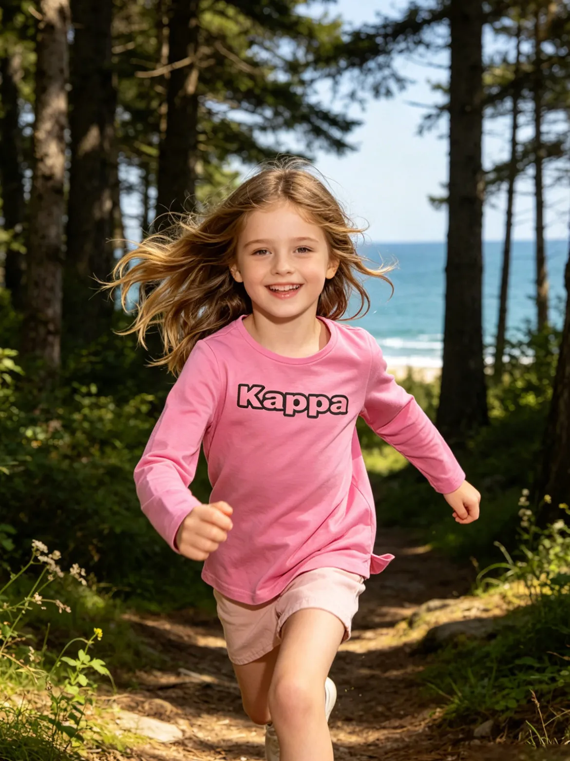 Kappa T-shirt girocollo da bambina a maniche lunghe con logo - rosa