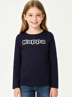 Kappa T-shirt girocollo da bambina a maniche lunghe con logo - blu scuro