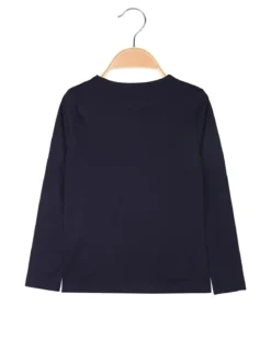 Kappa T-shirt girocollo da bambina a maniche lunghe con logo - blu scuro