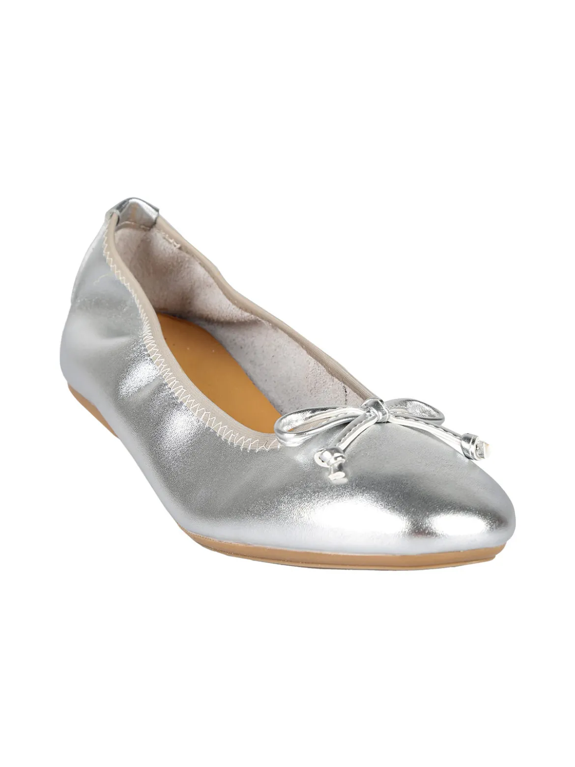 Keys Ballerine donna in pelle con fiocchetto argento