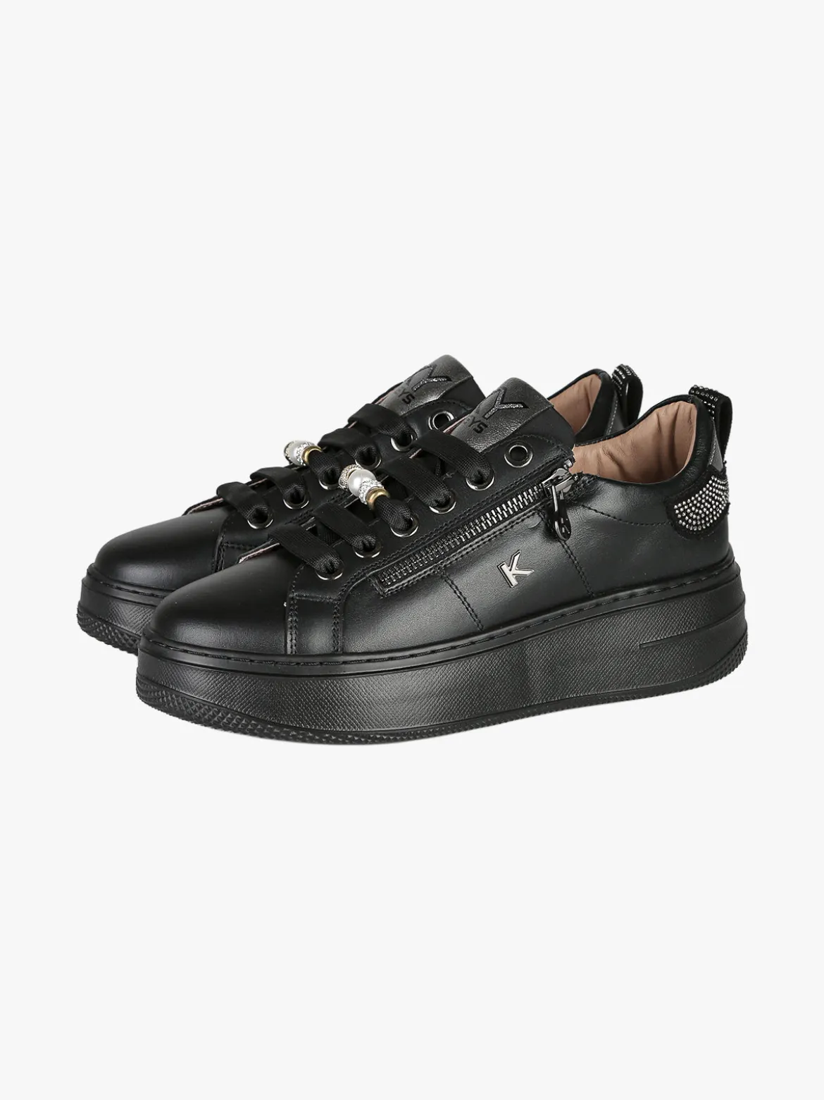 Keys Sneakers donna gioiello in pelle con platform - nero