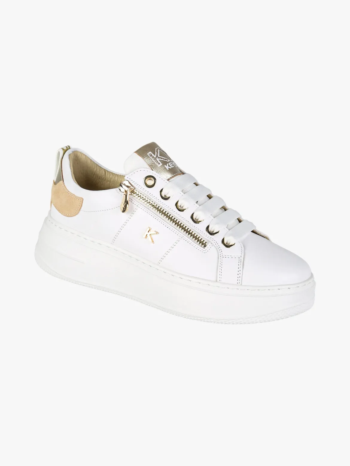 Keys Sneakers donna in pelle con platform e zip - bianco