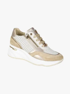 Keys Sneakers donna in pelle con zeppa - beige