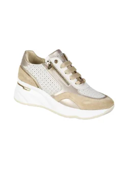 Keys Sneakers donna in pelle con zeppa - beige