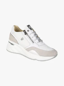 Keys Sneakers donna in pelle con zeppa - bianco