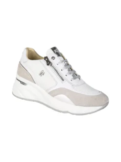 Keys Sneakers donna in pelle con zeppa - bianco