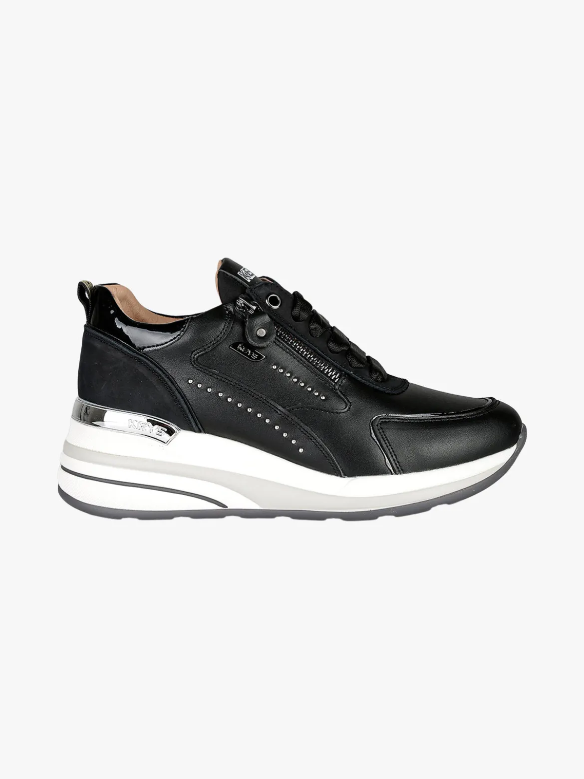 Keys Sneakers donna in pelle con zeppa - nero