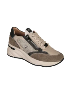 Keys Sneakers donna in pelle con zeppa - taupe