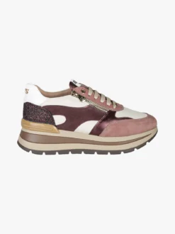 Keys Sneakers donna in pelle multicolore con platform - bordeaux