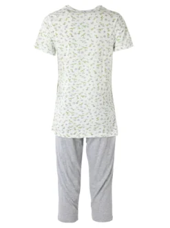 Kissimo Pigiama donna in cotone a maniche corte con pinocchietto - grigio