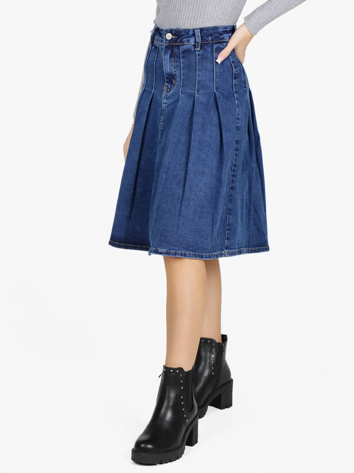 Kiss Pink Gonna in jeans da donna con pieghe