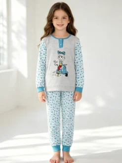 Kotton Pigiama lungo da bambina in cotone