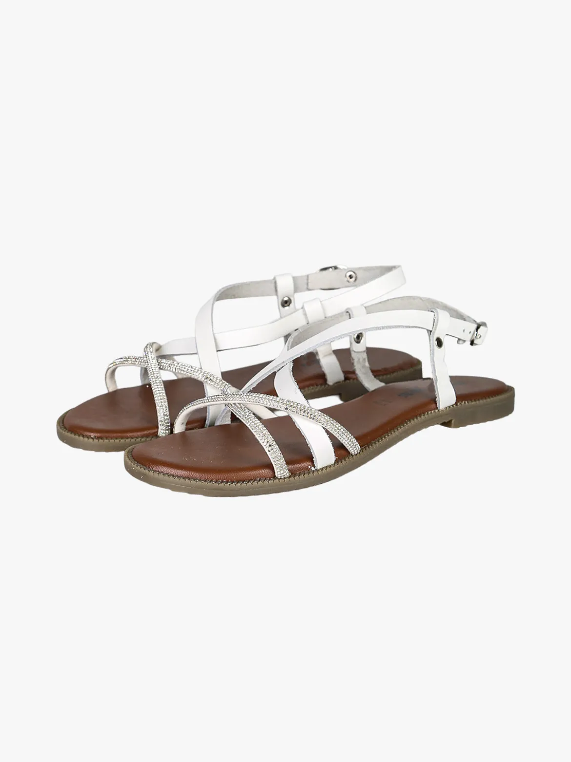 La Cuoieria Sandali donna in pelle con cinturino e strass - bianco