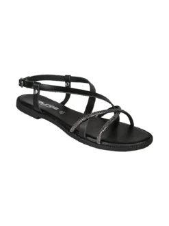 La Cuoieria Sandali donna in pelle con cinturino e strass - nero