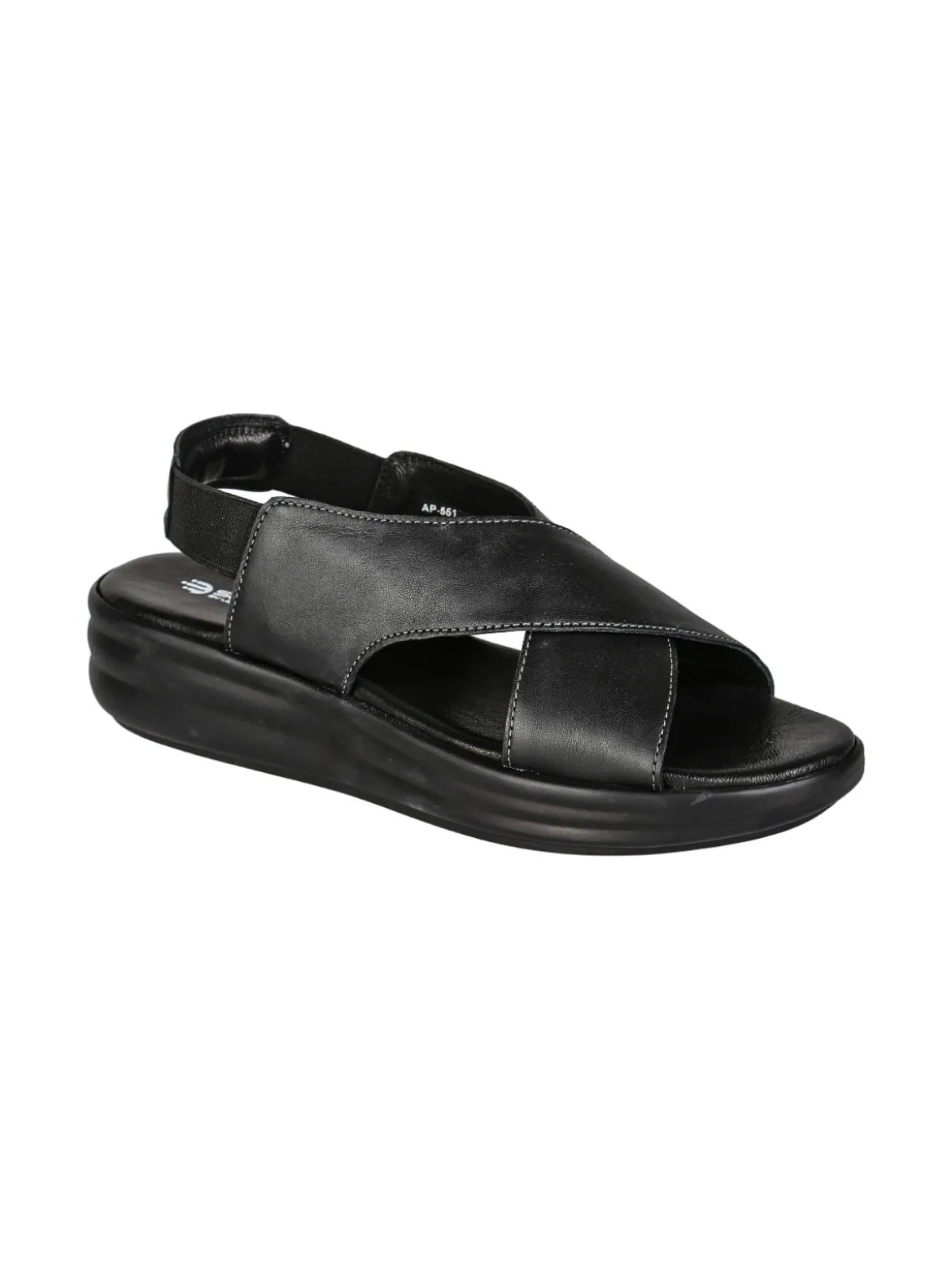 La Cuoieria Sandali in pelle da donna con cinturino elastico e zeppa - nero
