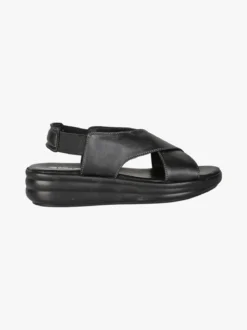La Cuoieria Sandali in pelle da donna con cinturino elastico e zeppa - nero