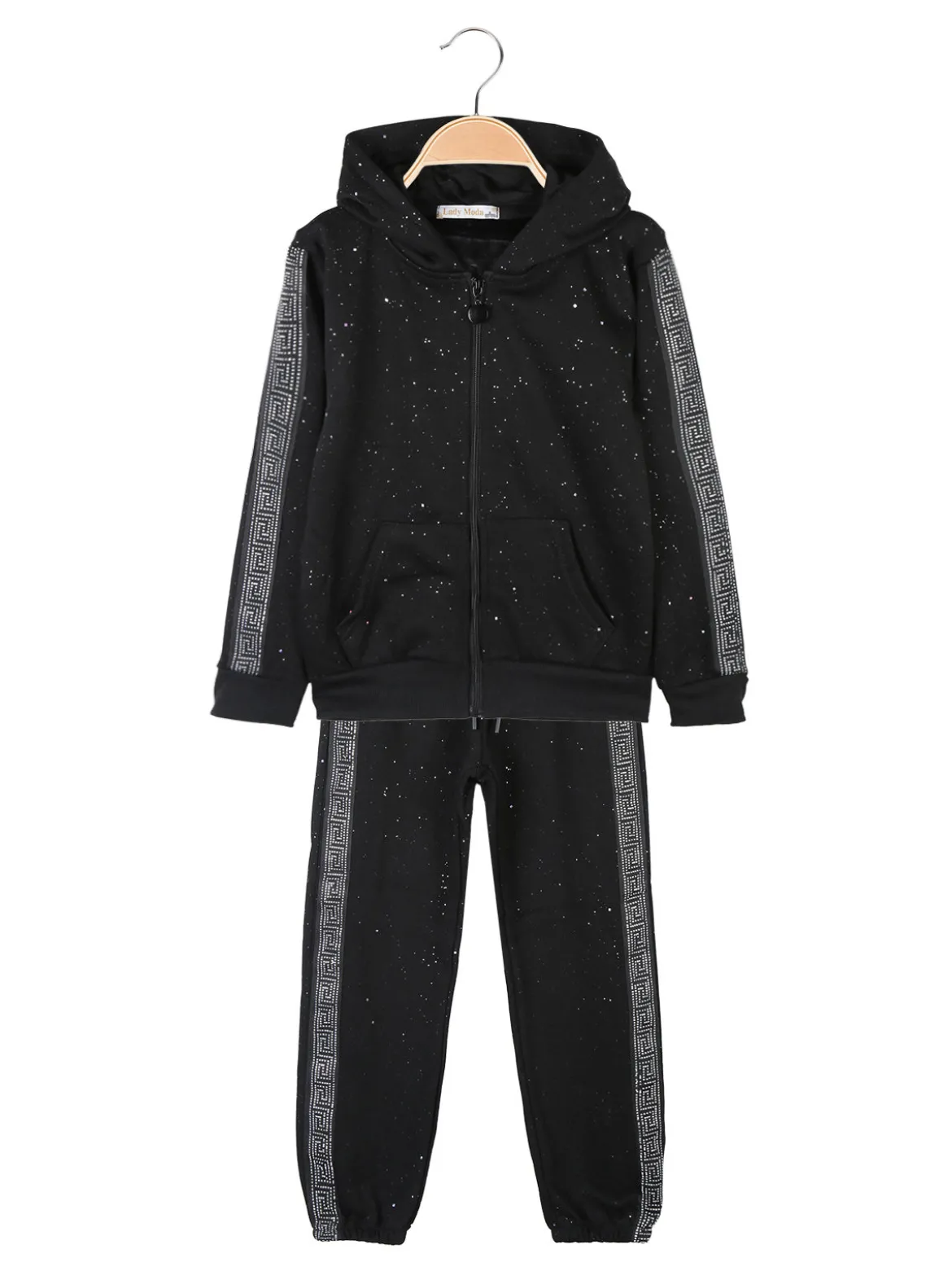 Lady Moda Completo tuta da bambina brillantinata con cappuccio e zip