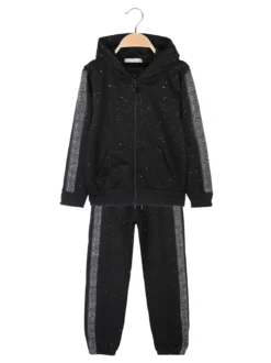 Lady Moda Completo tuta da bambina brillantinata con cappuccio e zip