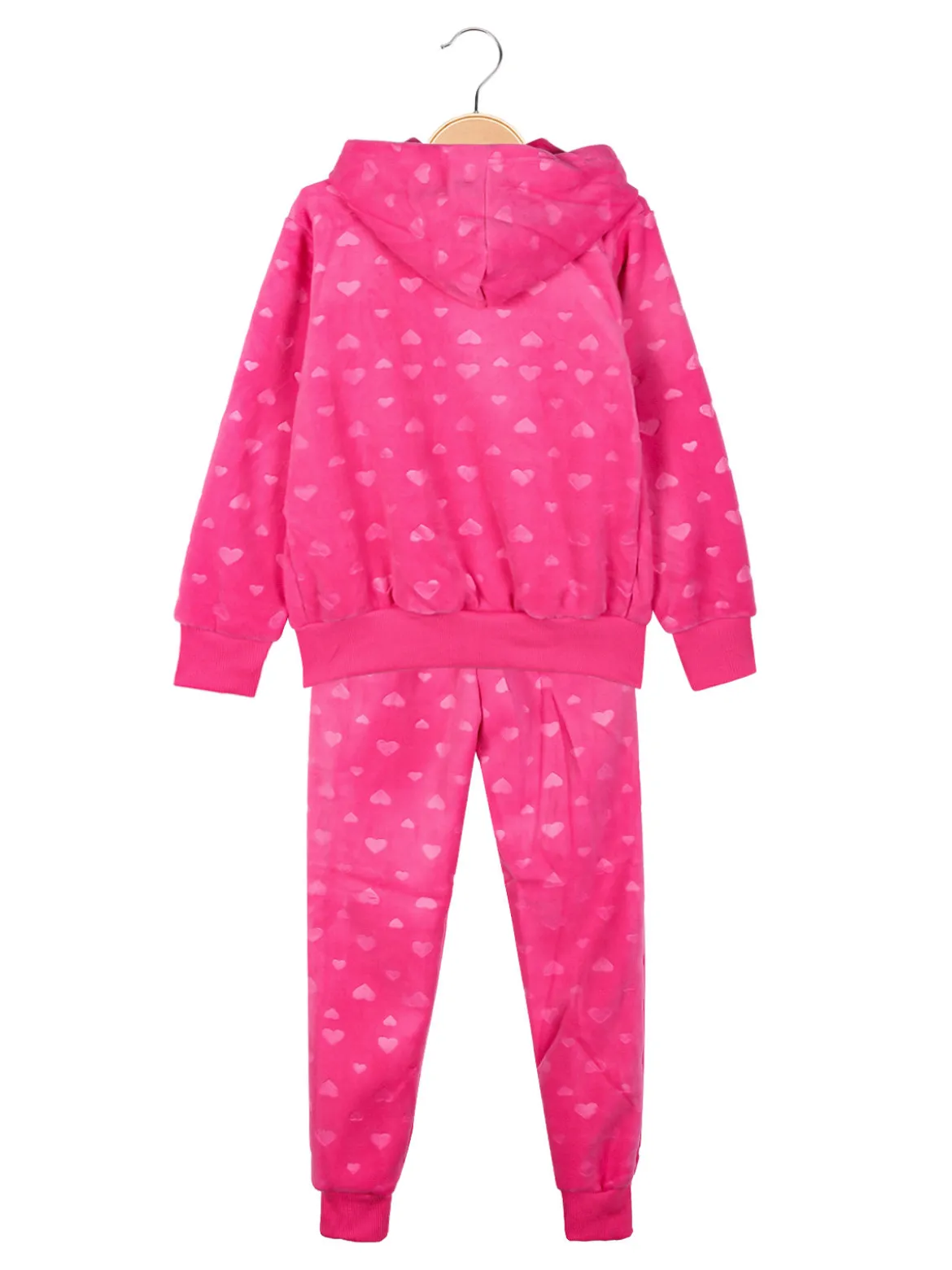 Lady Moda Completo tuta 2 pezzi da bambina in ciniglia - fucsia