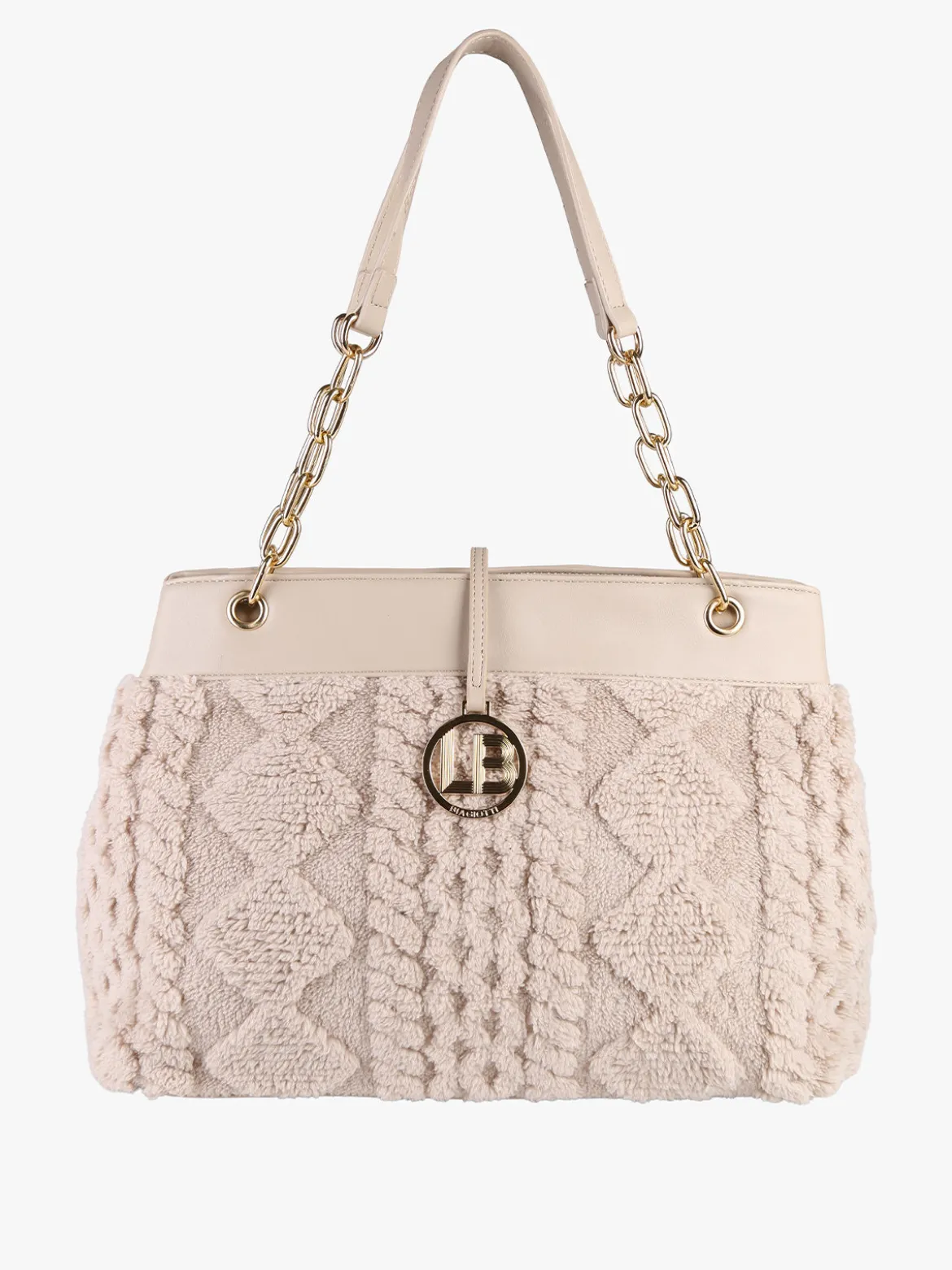 Laura Biagiotti Borsa donna con ecopelo e doppi manici a catena - beige