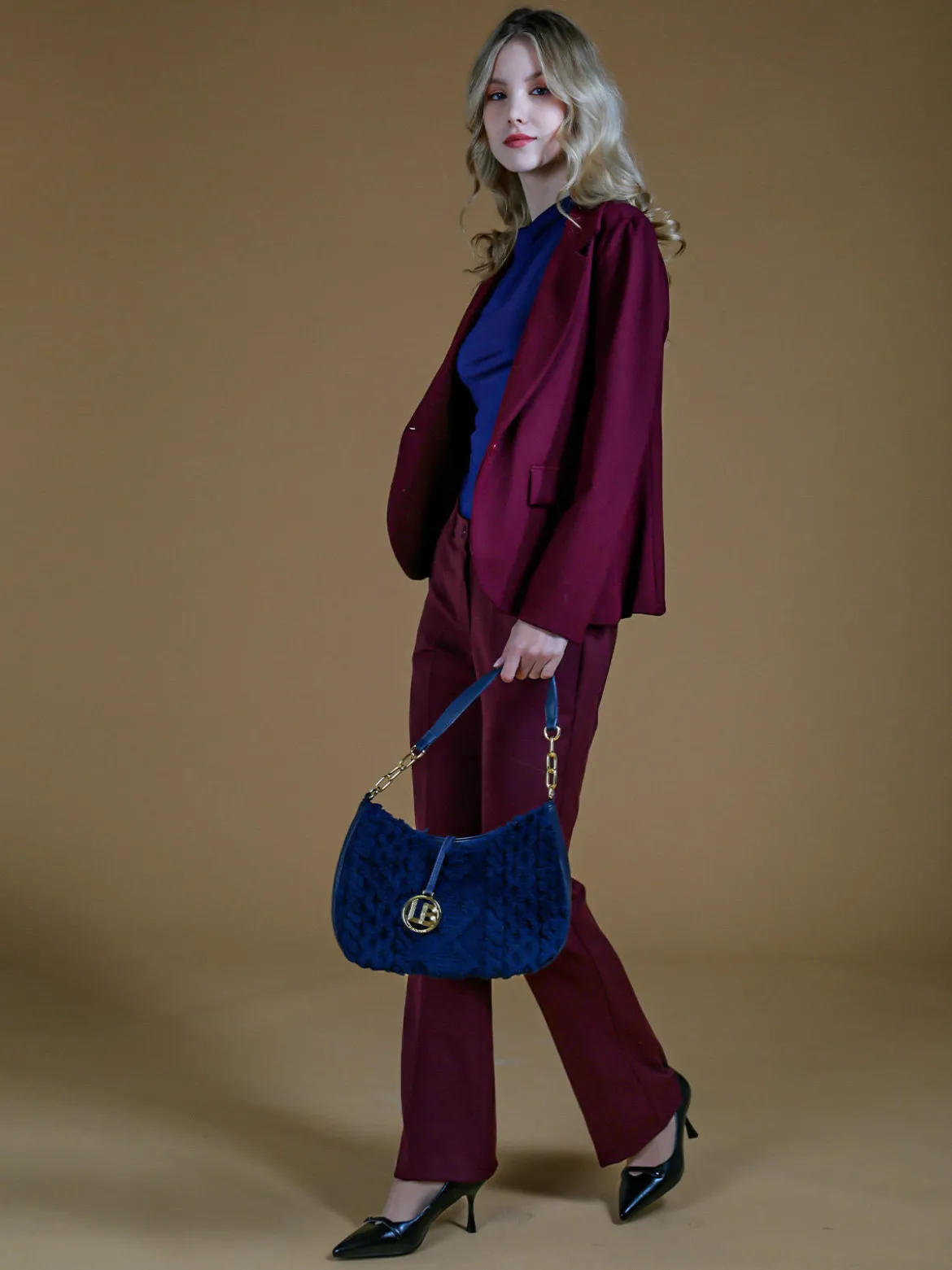 Laura Biagiotti Borsa donna hobo con ecopelo - blu scuro