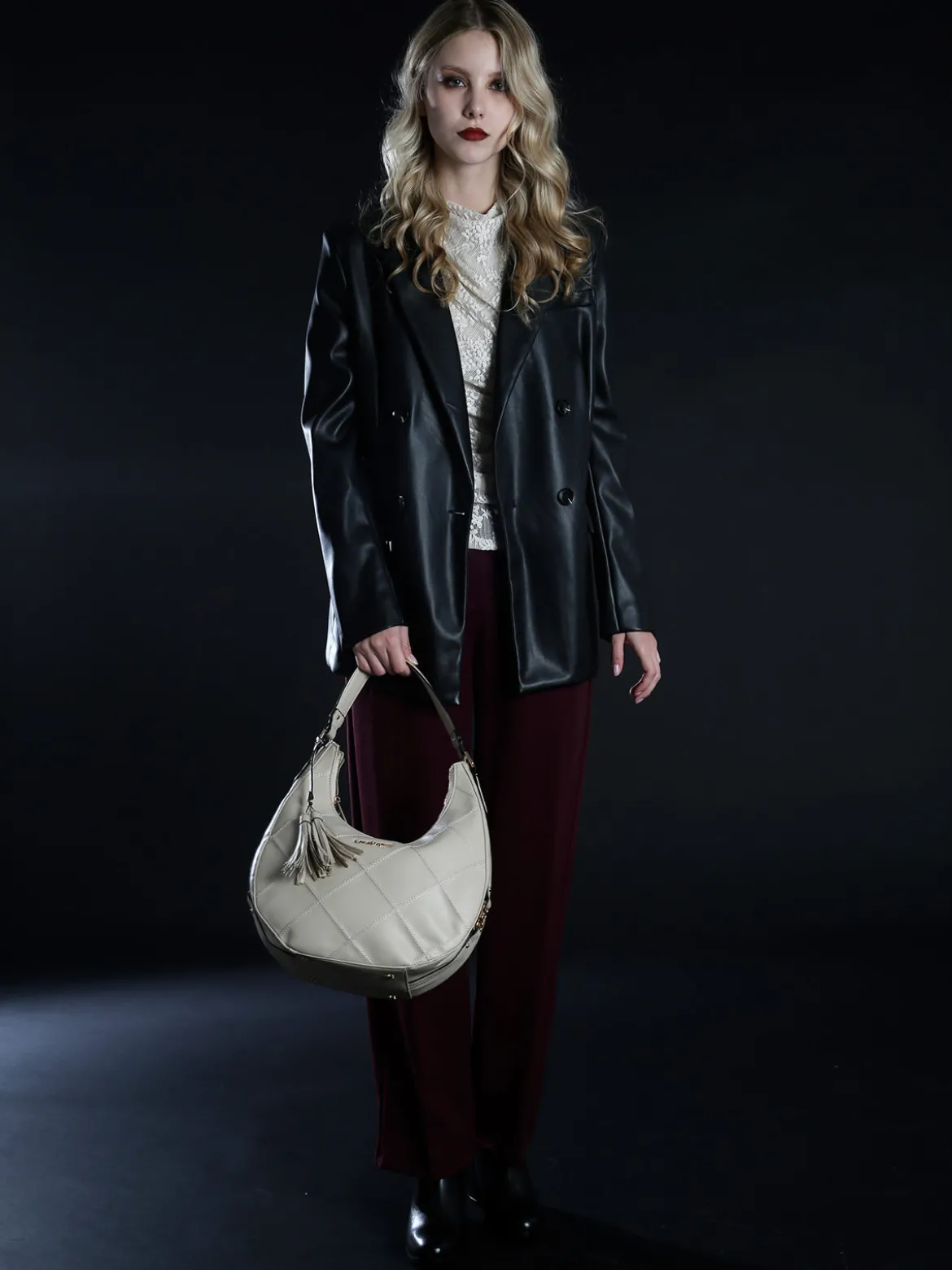 Laura Biagiotti Borsa donna hobo con trama a rombi - naturale
