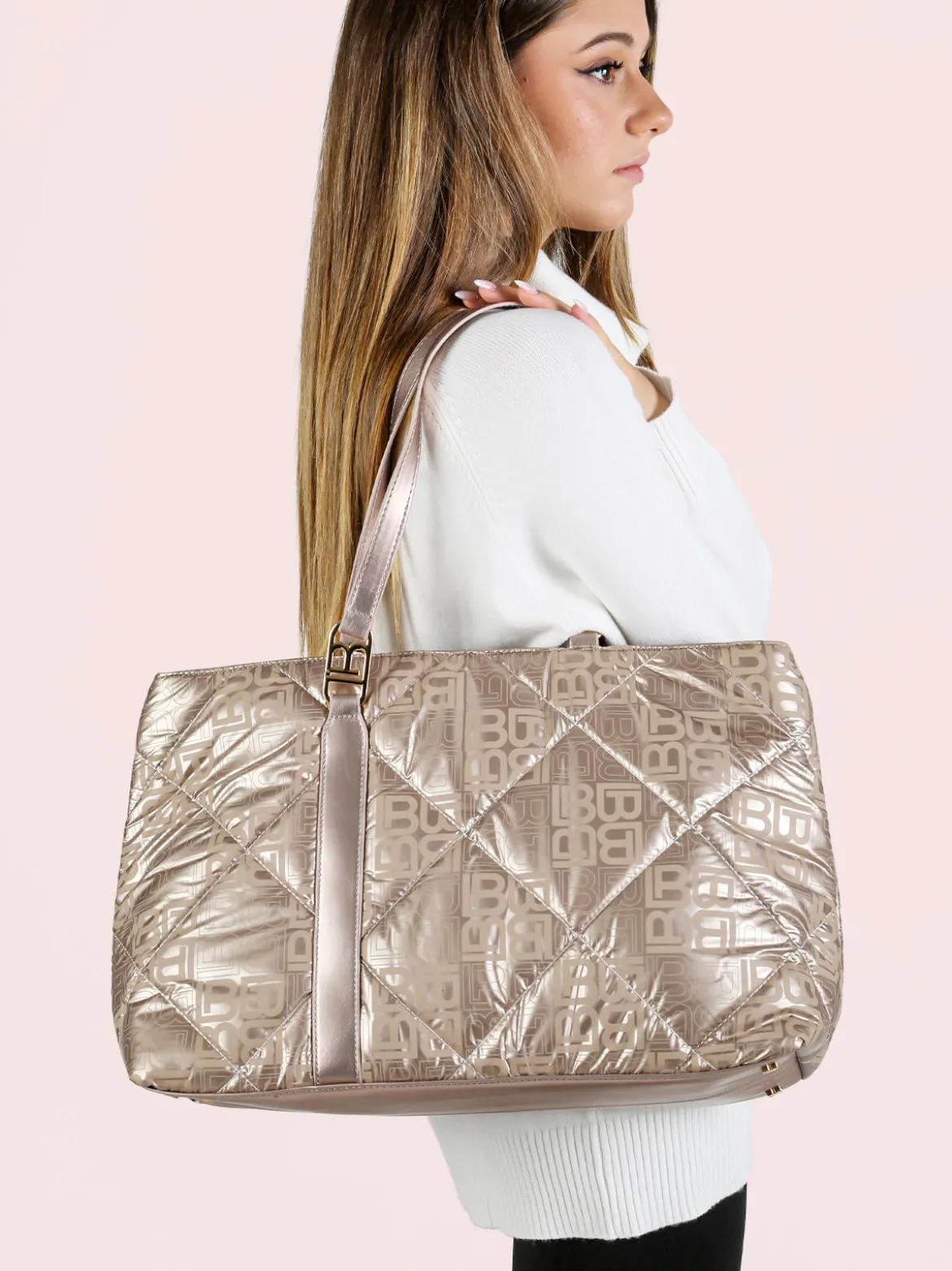 Laura Biagiotti Borsa donna shopping in tessuto impermeabile - champagne