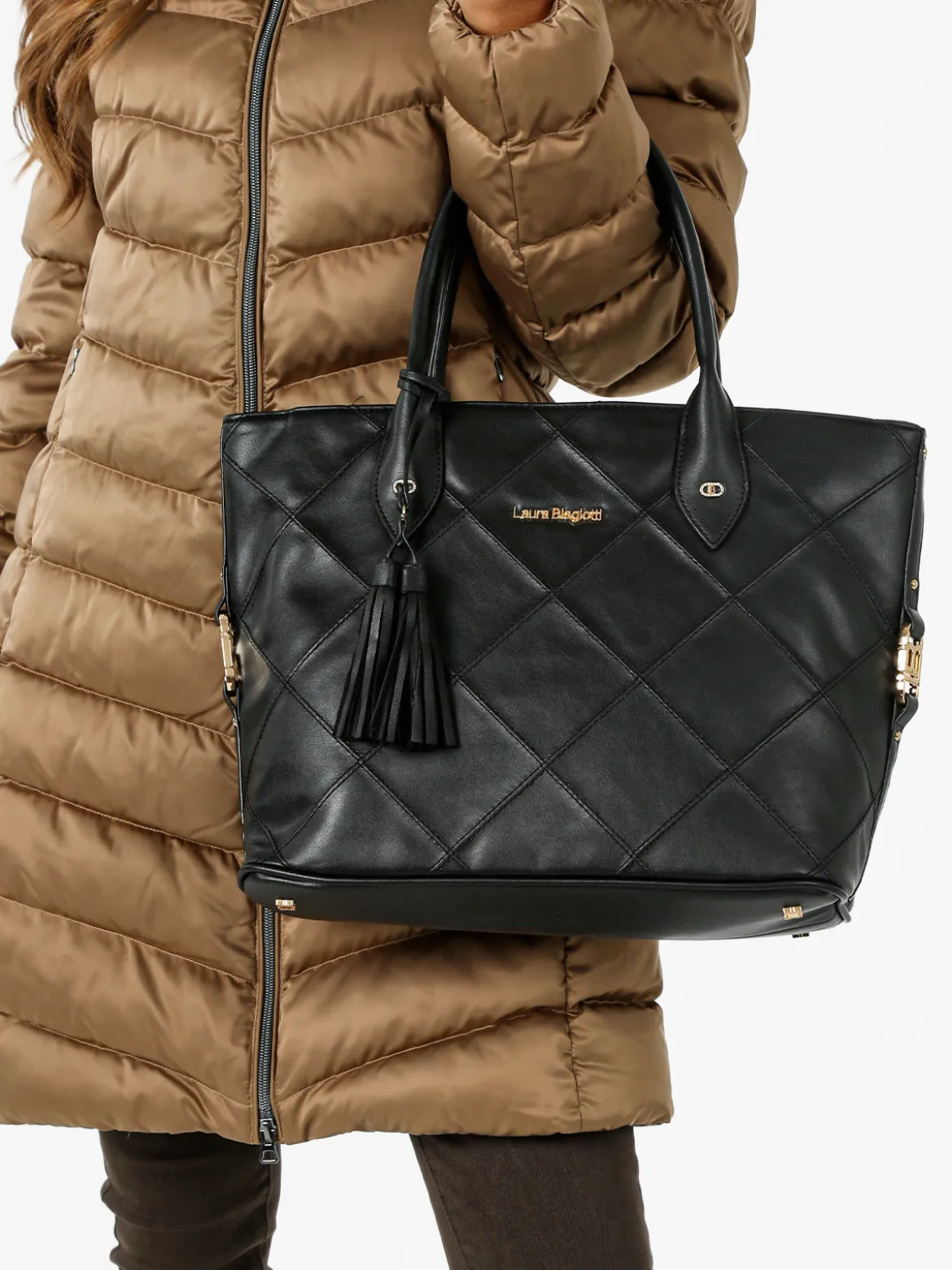 Laura Biagiotti Borsa donna tote con trama a rombi - nero