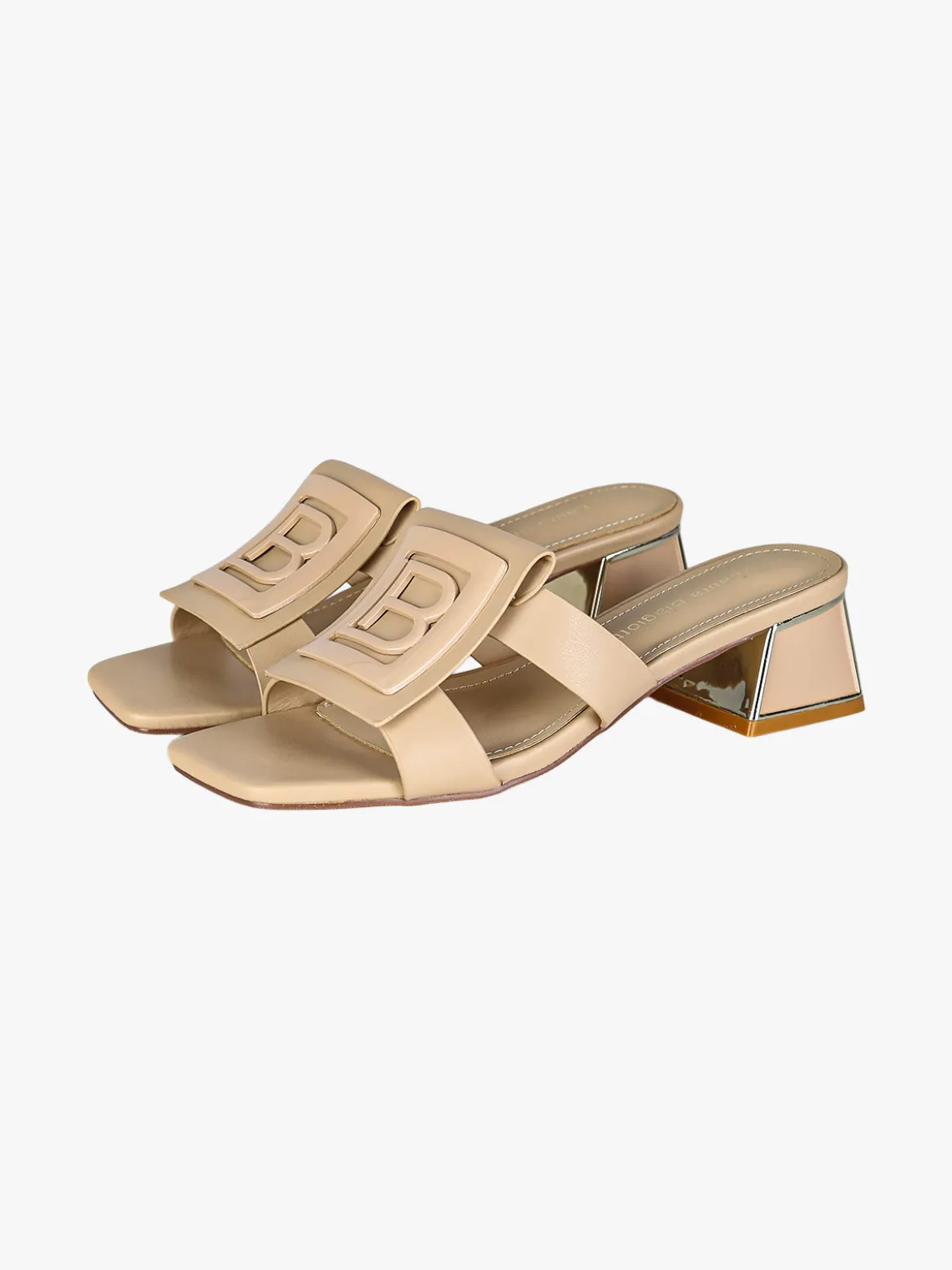 Laura Biagiotti Ciabatte donna con tacco basso a trapezio e logo - beige