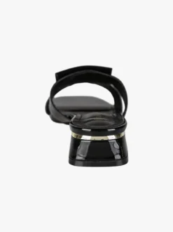 Laura Biagiotti Ciabatte donna in vernice con tacco basso e fascia decorativa con logo - nero