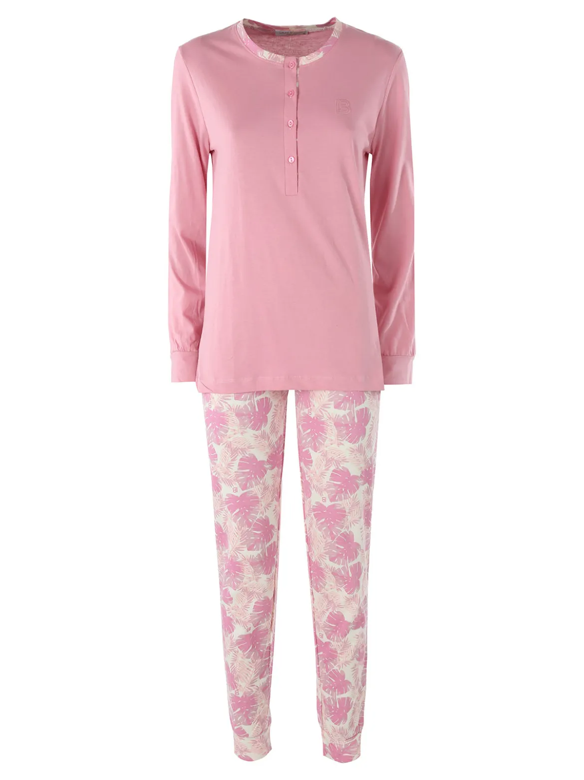 Laura Biagiotti Pigiama lungo da donna in cotone naturale con pantaloni floreali - rosa
