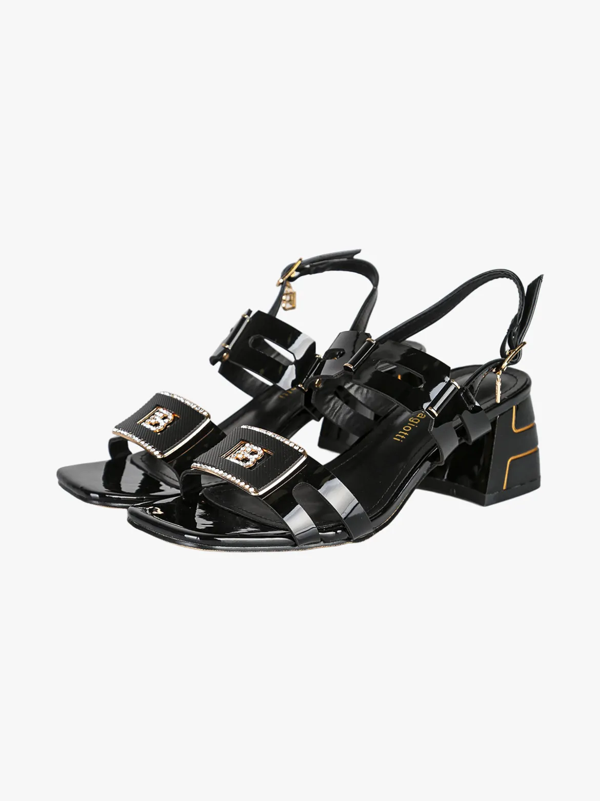 Laura Biagiotti Sandali donna con tacco largo e strass - nero