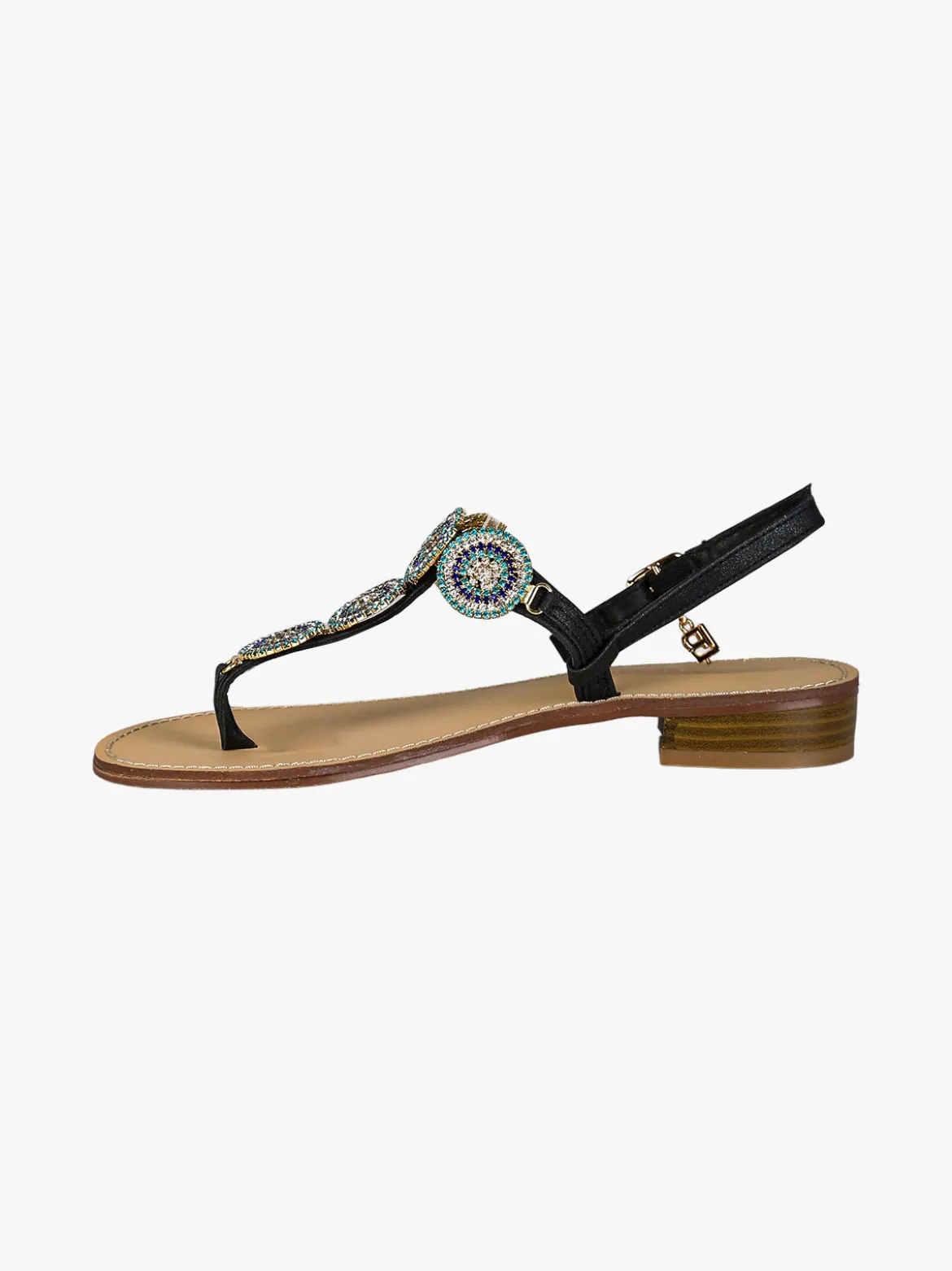 Laura Biagiotti Sandali donna gioiello a infradito con strass colorati - nero