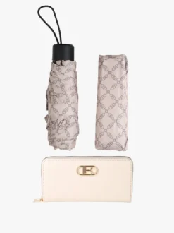 Laura Biagiotti Set regalo donna con portafoglio e ombrello da borsa - beige