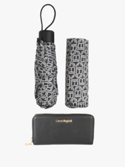 Laura Biagiotti Set regalo donna con portafoglio e ombrello da borsa - nero