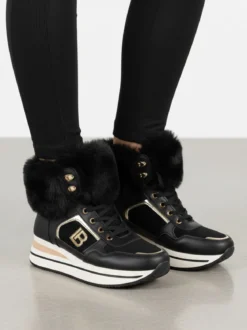 Laura Biagiotti Sneakers alte da donna con platform e cavigliera in ecopelo - nero